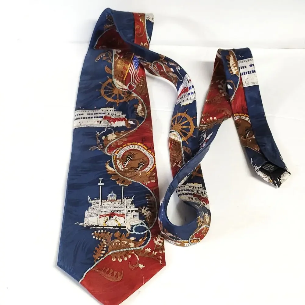 Delta Queen Steamboat Company Men’s Tie Vintage 1990s Souvenir Riverboat Design